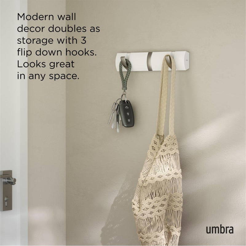 Umbra Flip Wall-Mounted Coat Rack with 3 Hooks â€“ Modern, Space-Saving Storage for Hats, Jackets, Bags, Entryway, Mudroom, Closet, Bathroom, Bedroom â€“ White/Nickel - Image 5